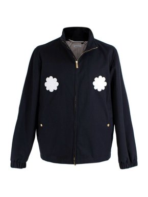 Thom Browne navy cotton twill floral applique Harrington jacket