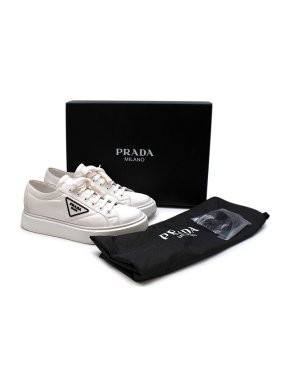 Prada White Platform Wheel Nylon Sneakers