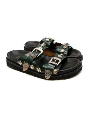 Toga Green Double Buckle Charm Sandals