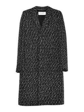 Saint Laurent Black & White Wool & Alpaca Cotton Blend Coat