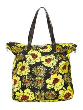 Prada yellow floral nylon Tessuto Stampato tote bag