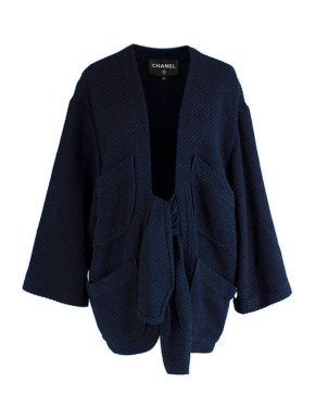 Chanel Navy Cotton Tie Front Cardigan