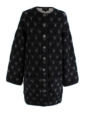 Chanel Black Intarsia Cashmere Blend Cardigan