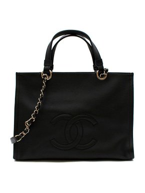 Chanel Black Smooth Leather CC Shopping Tote