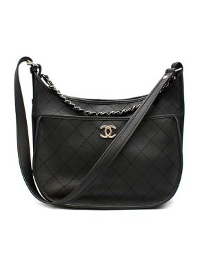 Chanel Black Deerskin Leather Messenger Bag