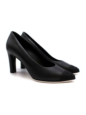 Chanel Black Classic Cap-Toe Pumps with contrast sole