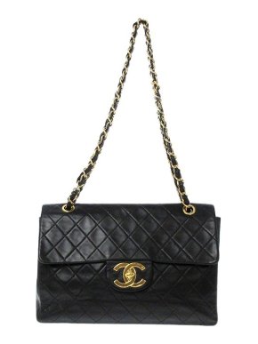 Chanel black lambskin leather CC flap bag