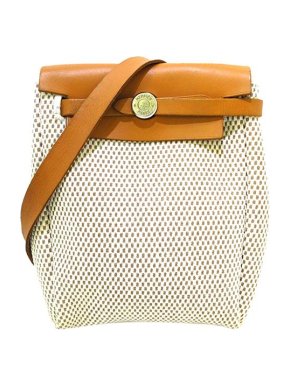 Hermes natural & tan canvas and leather Herbag TPM bag