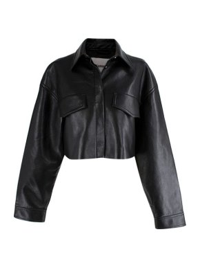 Nanushka Black Regenerated Leather Marte Cropped Jacket