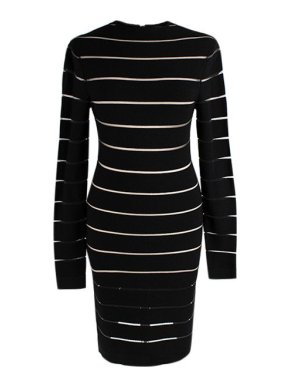 Balmain Black Sheer Striped Fitted Dress
