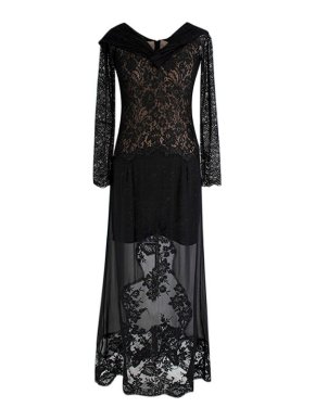Alessandra Rich Black Lace Nude Illusion Gown