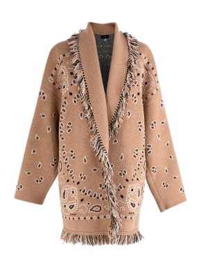 Alanui beige bandana patterned cashmere cardigan