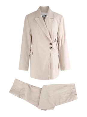 Ganni beige melange wrap blazer & wide leg trousers