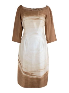 Prada camel & beige silk twill shift dress