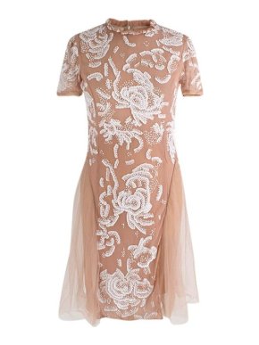 Christopher Kane nude illusion tulle & white beaded cocktail dress
