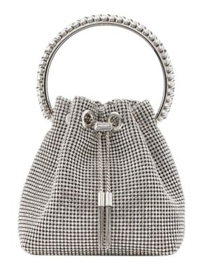 Jimmy Choo Crystal Embellished Silver Bon-Bon Mini Bucket Bag