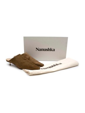 Nanushka Shakka Sand Suede  Square-Toe Heeled Mules