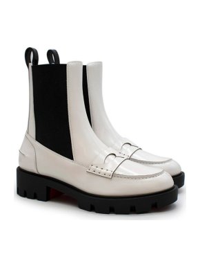 Christian Louboutin White Leather Montezu Lug Flat Ankle Boots