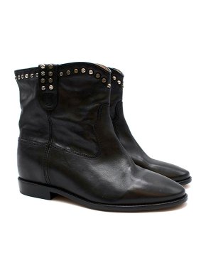 Isabel Marant black leather studded western ankle boots