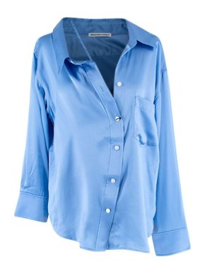 blue satin off-shoulder shirt
