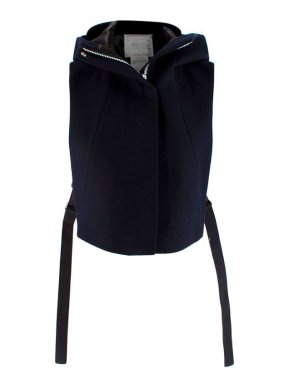 Sacai Navy Wool Hooded Zipped Sleeveless Jacket