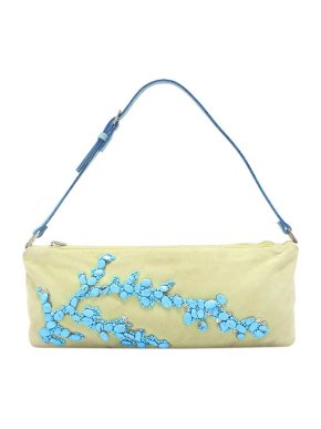 Valentino Garavani beige suede beaded baguette bag