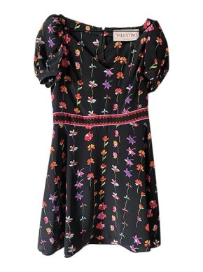 Valentino Garavani black floral wool crepe mini dress