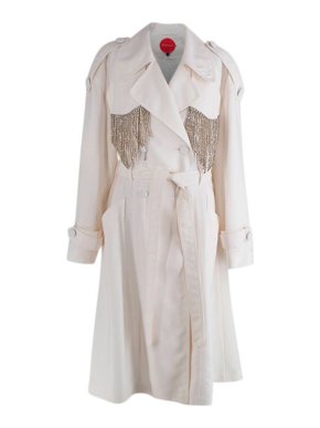 Marianna Senchina ivory silk-blend twill crystal embellished trench coat