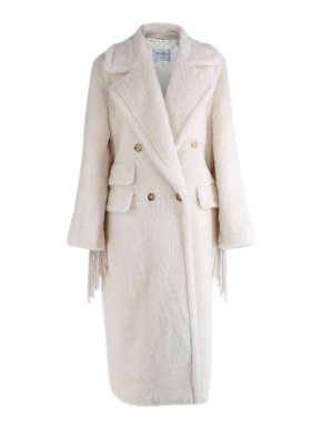 MaxMara ivory Teddy fringed sleeve coat