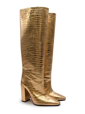 Paris Texas gold croc-embossed leather Gold 100 long heeled boots