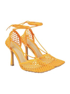 Bottega Veneta canary yellow stretch-mesh ankle wrap heeled pumps