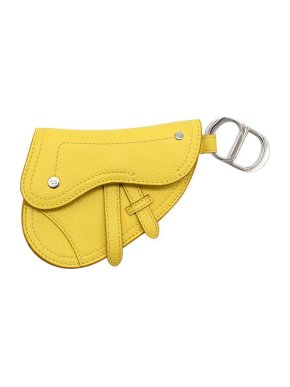 Dior yellow leather saddle clip pouch & KAWS charm