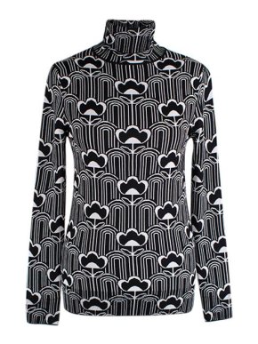 Prada black & white flower wool jacquard polo neck top