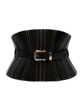 Mugler black leather topstitched corset belt