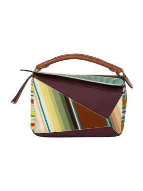 Loewe tan leather & printed canvas Puzzle bag