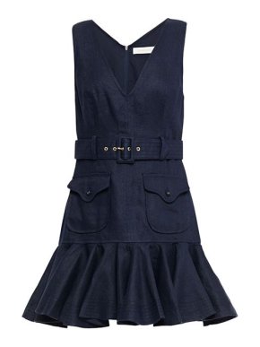 Zimmermann Glassy Safari belted fluted linen mini dress