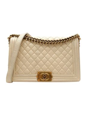 Chanel cream quilted leather medium boy flap bag