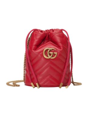 Gucci Red Mini Leather Marmont Bucket Bag
