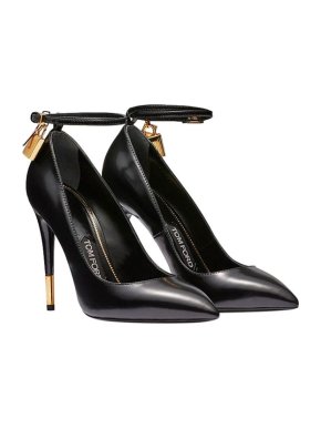 Tom Ford Black Leather Padlock Ankle Strap Pumps