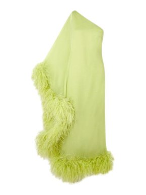 Taller Marmo Ubud one-shoulder feather-trimmed crepe maxi dress