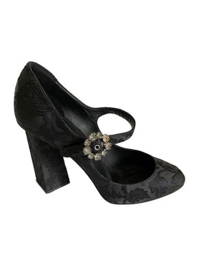 Dolce & Gabbana Black Brocade Crystal Buckle Mary-Janes