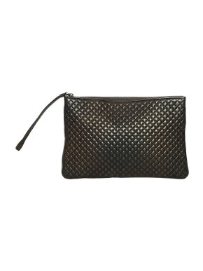Bottega Veneta black leather quilted clutch bag