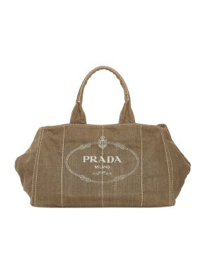 Prada greige canvas Canapa Logo tote bag