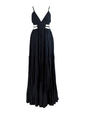 Jonathan Simkhai black plisse pleated cut-out Liz gown