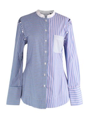 Marina Moscone blue striped cotton button detail sleeve shirt