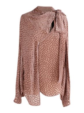 Petar Petrov Pink Velvet & Silk Dot Print Pussybow Blouse