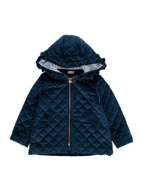 La Coqueta Navy Velvet Quilted Hooded Coat