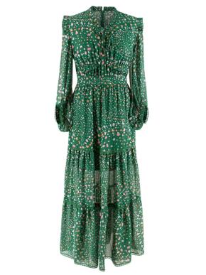 Three Floor Green Floral Ruffle Neck Hansen Maxi Dress