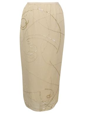 Helen David Nude Silk Skirt with Sequins