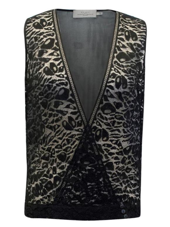 Preen By Thornton Bregazzi Black Sheer Plunge Lace Top